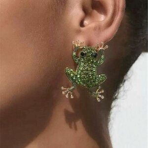 New! Unique Crystal 18k Gold Plated Frog Earrings